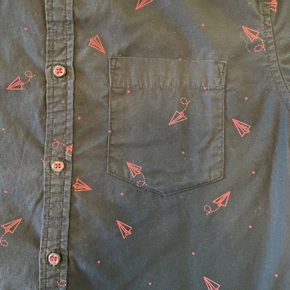 Cactus Man-Men's Short Sleeve Button‎ Down-Slim Fit-Navy Blue/Pink Airplanes- S - Picture 5 of 8